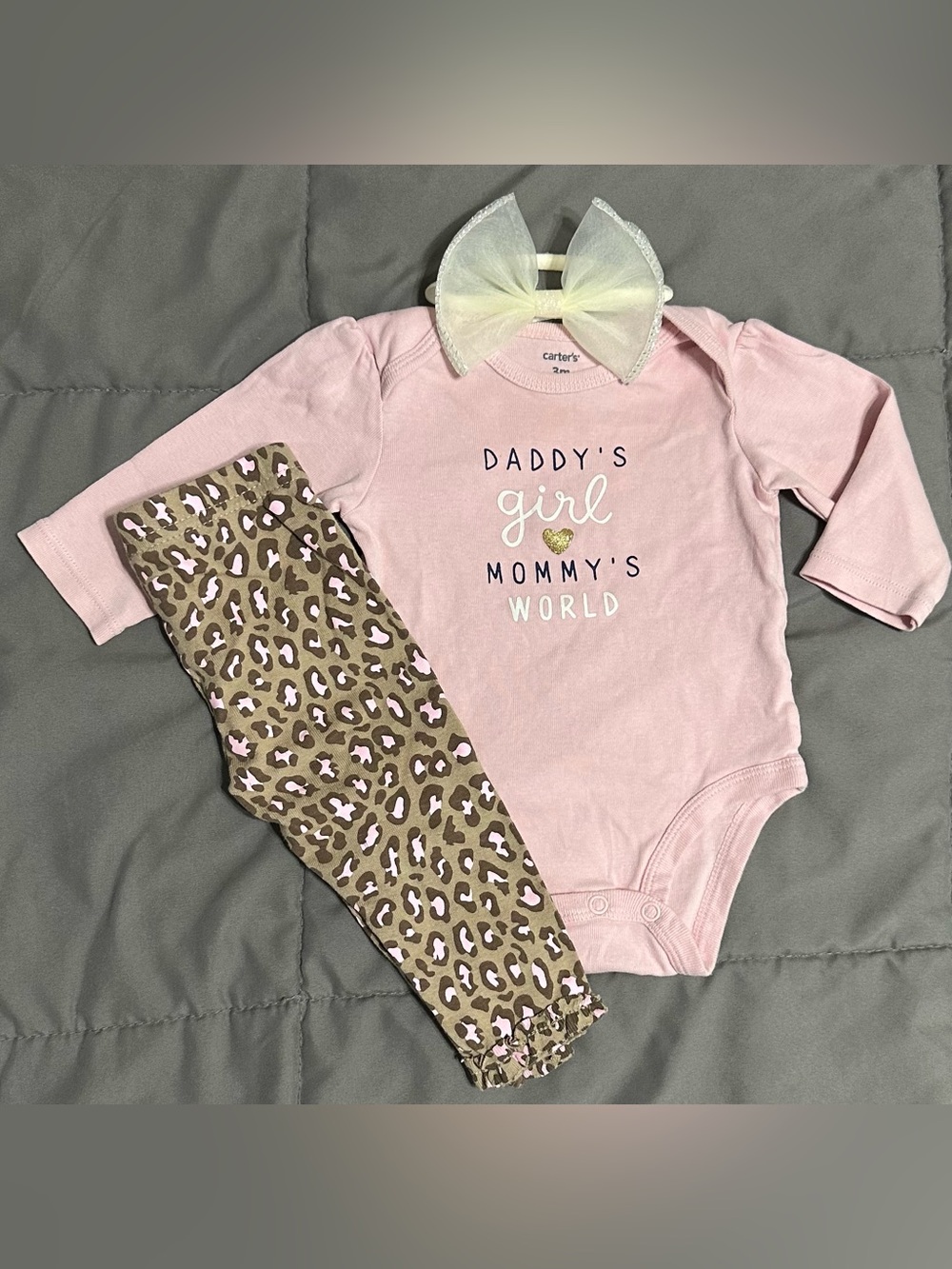 Carter's Pink Long-Sleeve One-Piece with Leopard Leggings and Bow